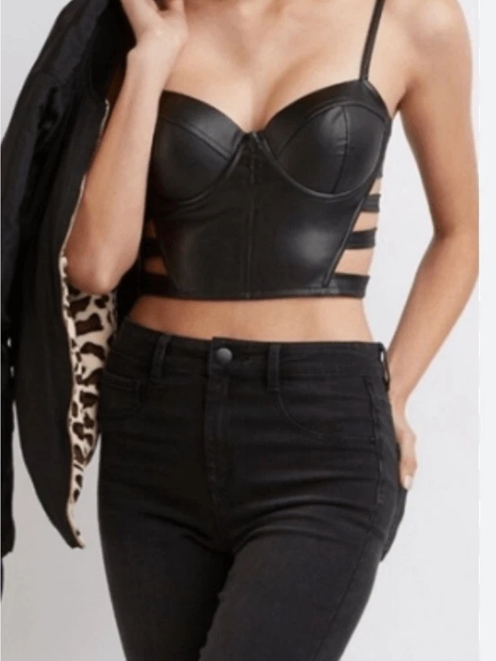 HESPERUS faux leather dark brown cut out bustier corset top - size L